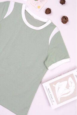 Color Contrast Round Neck Oversized Top (Grey Green)